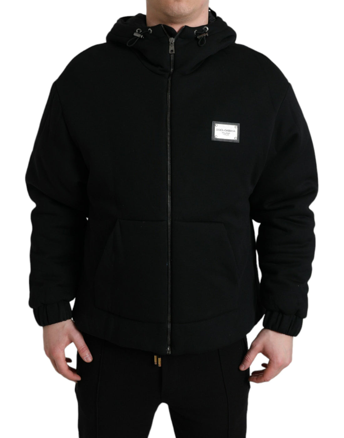 Dolce &amp; Gabbana Black Cotton Hooded Logo Bomber Jacket