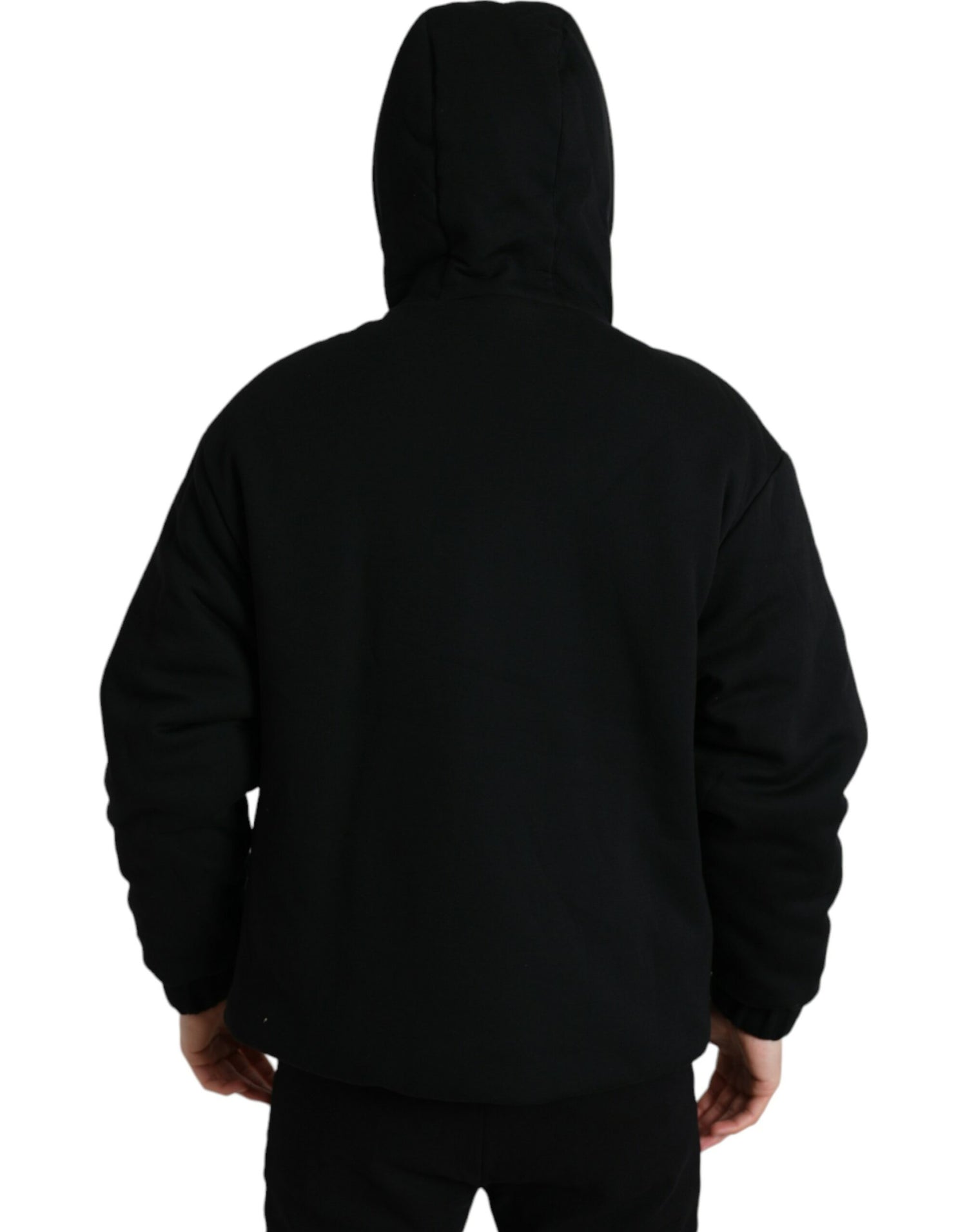 Dolce &amp; Gabbana Black Cotton Hooded Logo Bomber Jacket
