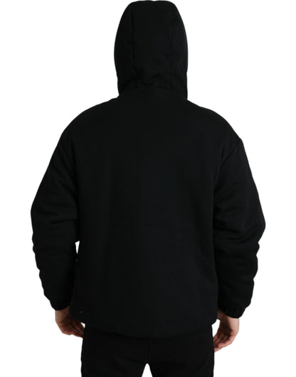 Dolce &amp; Gabbana Black Cotton Hooded Logo Bomber Jacket