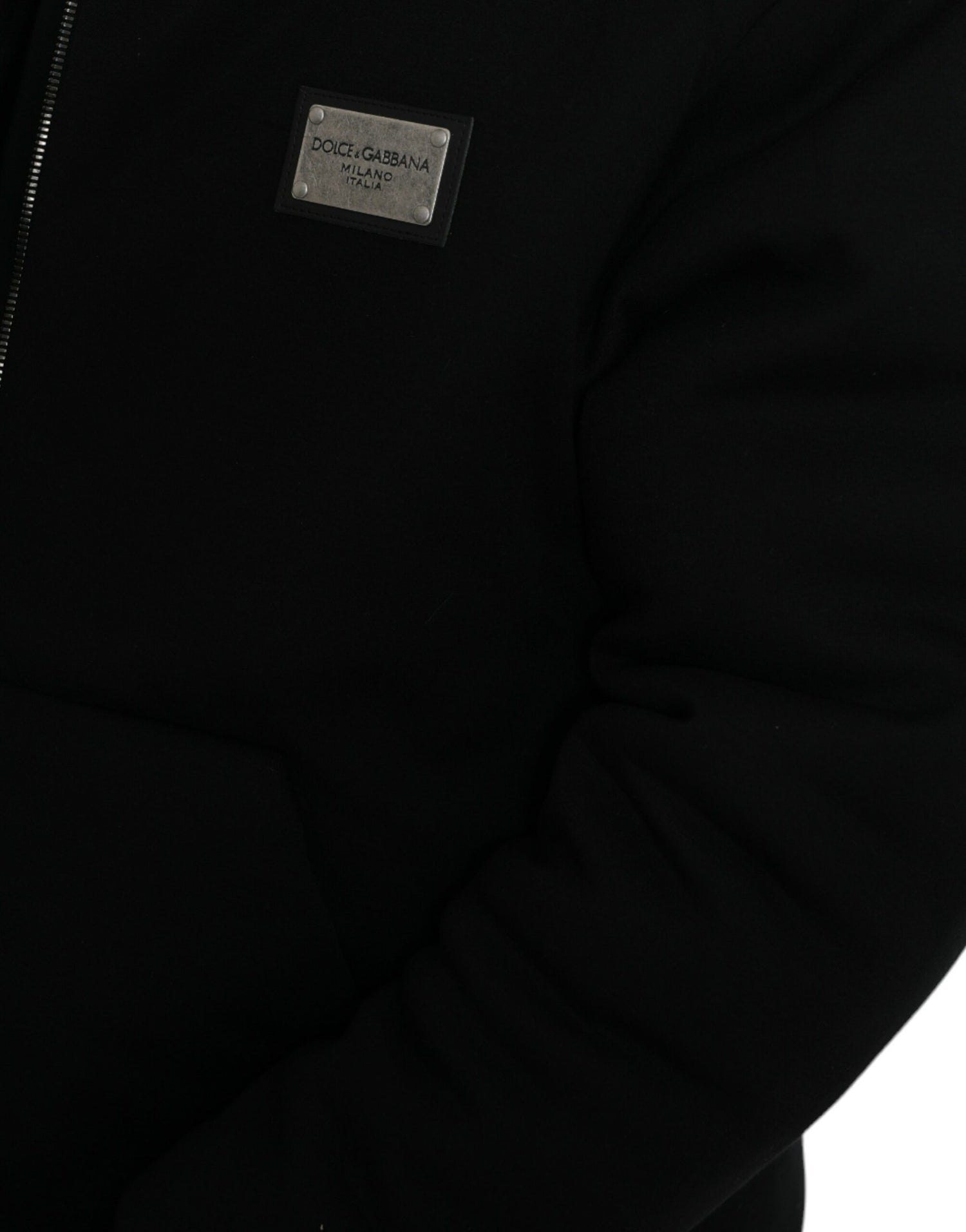 Dolce &amp; Gabbana Black Cotton Hooded Logo Bomber Jacket