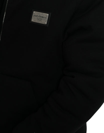 Dolce &amp; Gabbana Black Cotton Hooded Logo Bomber Jacket