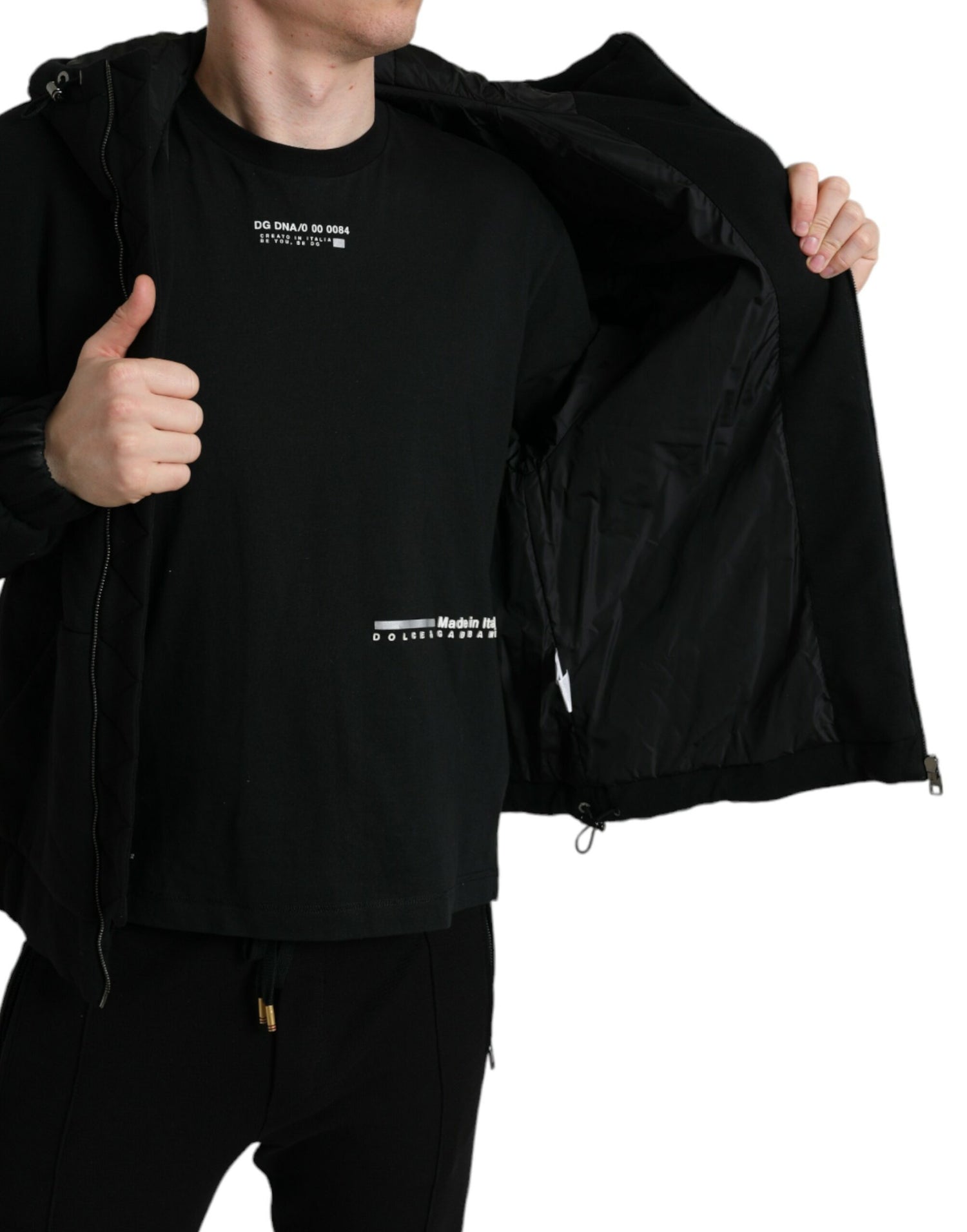 Dolce &amp; Gabbana Black Cotton Hooded Logo Bomber Jacket