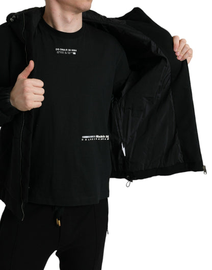 Dolce &amp; Gabbana Black Cotton Hooded Logo Bomber Jacket