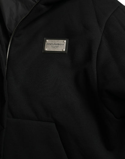 Dolce &amp; Gabbana Black Cotton Hooded Logo Bomber Jacket