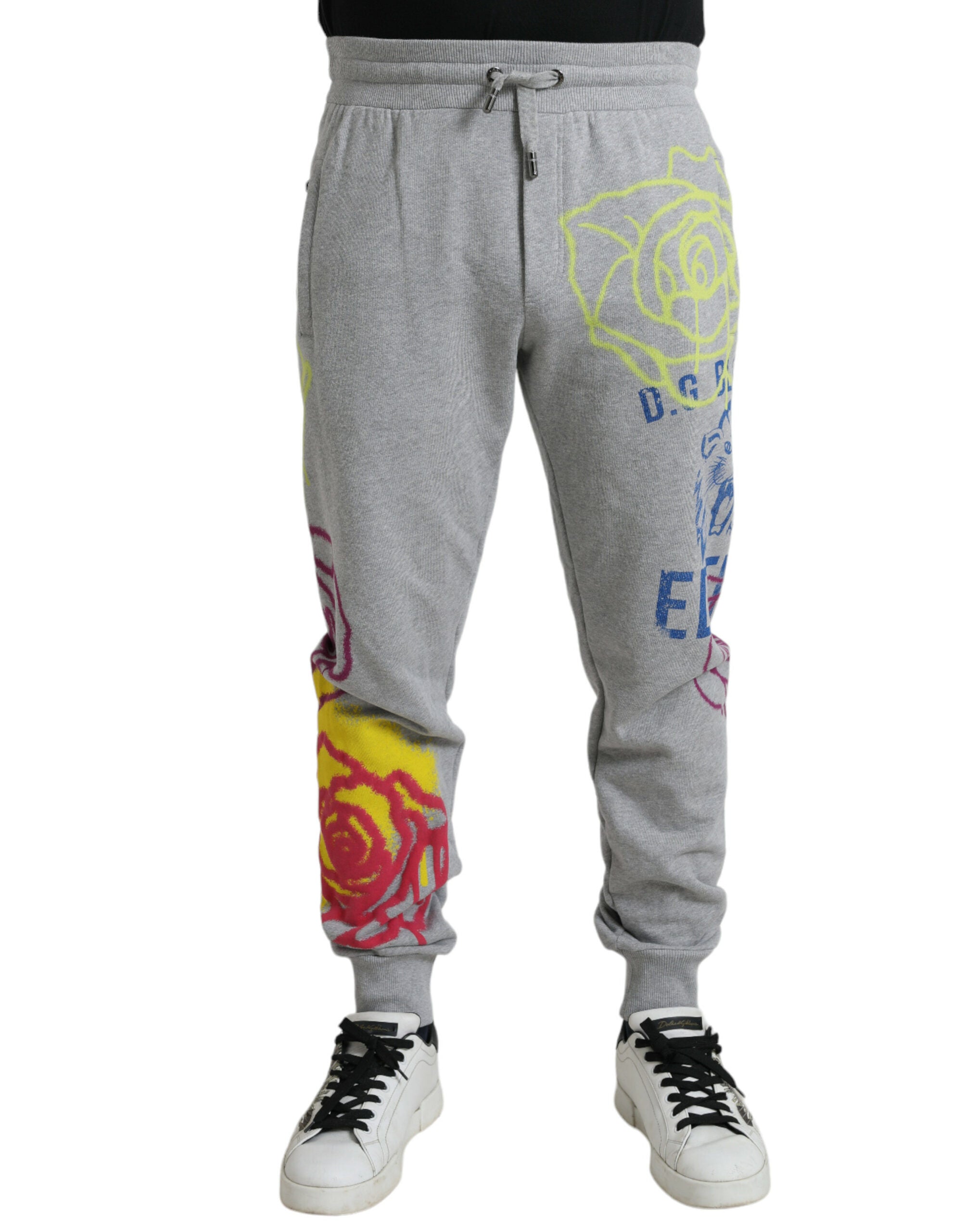 Dolce &amp; Gabbana Gray Cotton Graffiti Sweatpants Jogger Pants