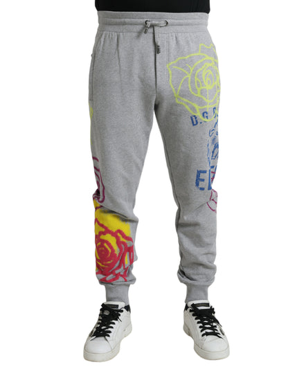 Dolce &amp; Gabbana Gray Cotton Graffiti Sweatpants Jogger Pants