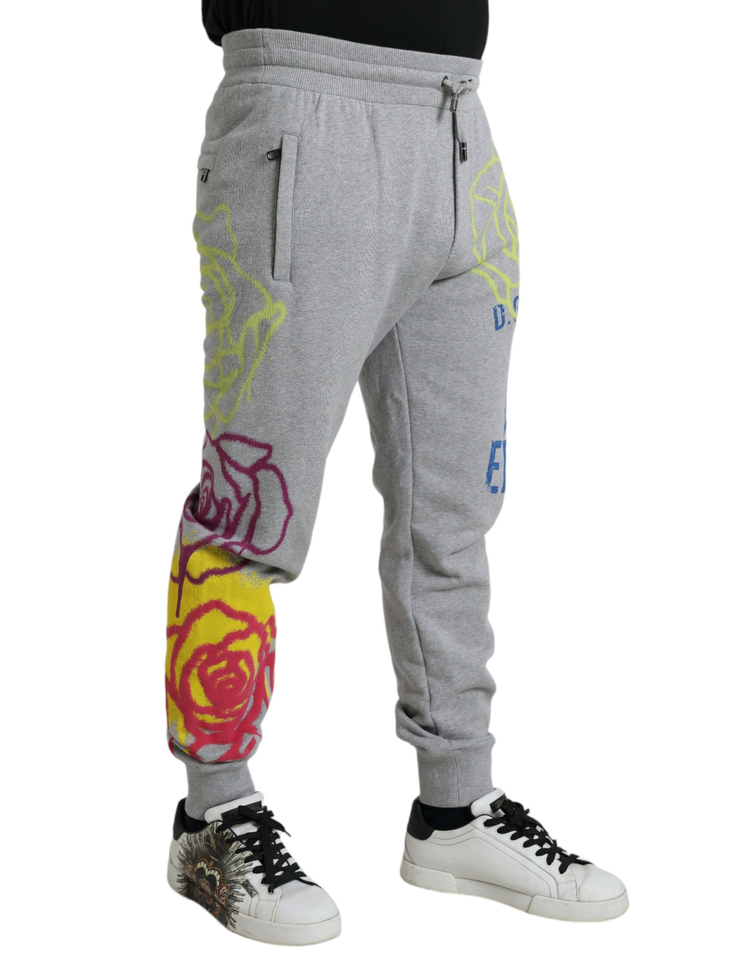 Dolce &amp; Gabbana Gray Cotton Graffiti Sweatpants Jogger Pants