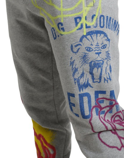 Dolce &amp; Gabbana Gray Cotton Graffiti Sweatpants Jogger Pants