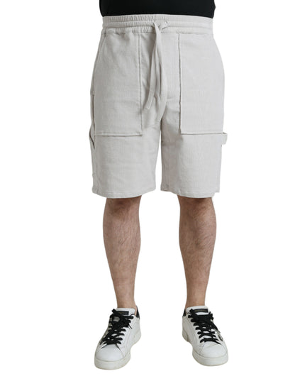 Dolce &amp; Gabbana Beige Cotton Corduroy Logo Bermuda Shorts