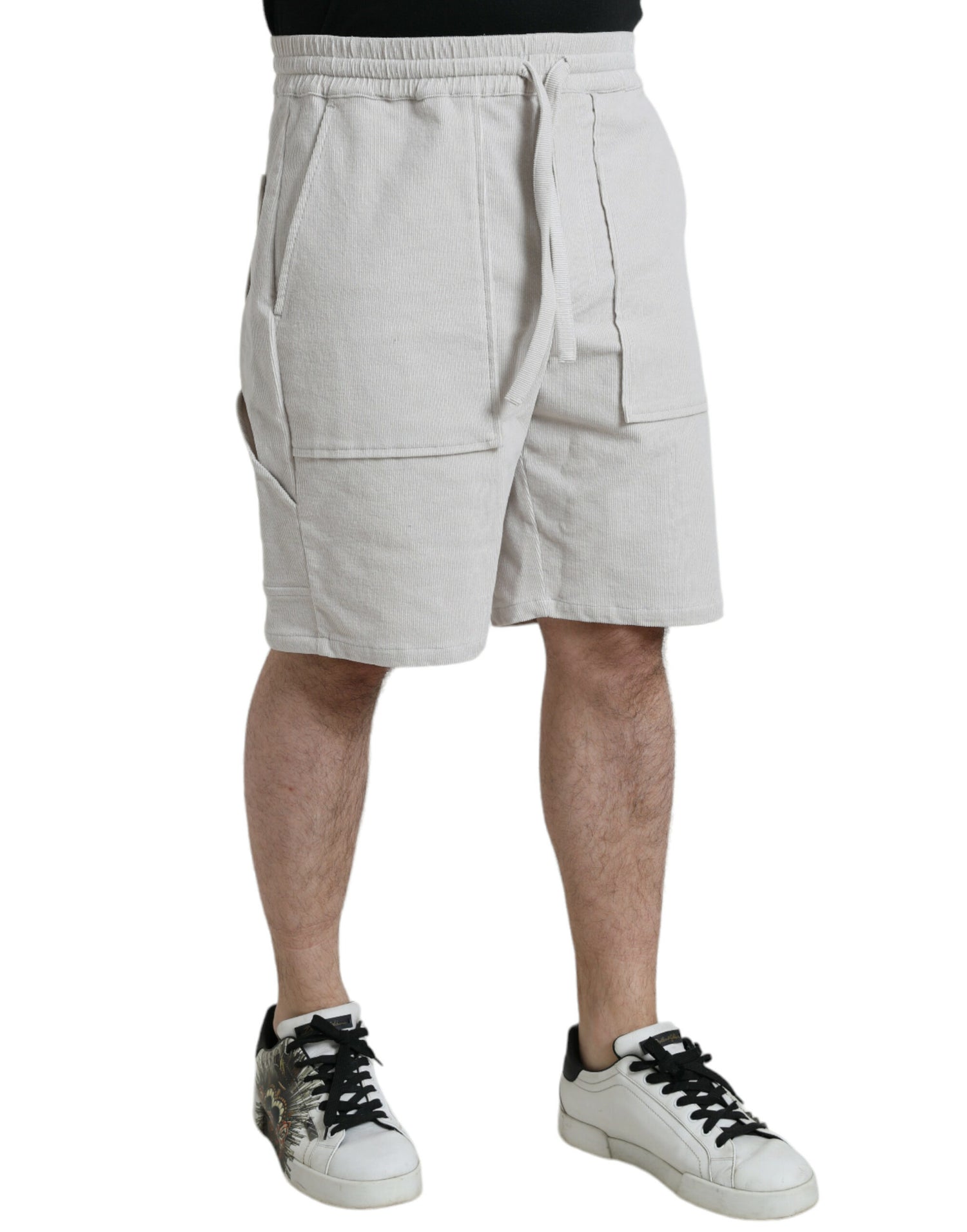 Dolce &amp; Gabbana Beige Cotton Corduroy Logo Bermuda Shorts