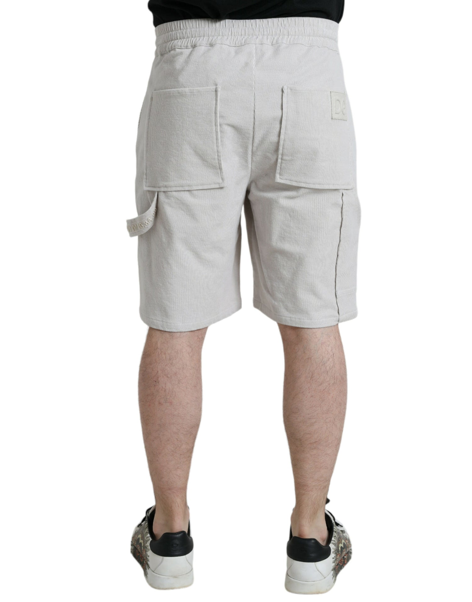 Dolce &amp; Gabbana Beige Cotton Corduroy Logo Bermuda Shorts