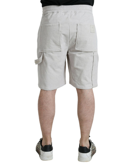 Dolce &amp; Gabbana Beige Cotton Corduroy Logo Bermuda Shorts