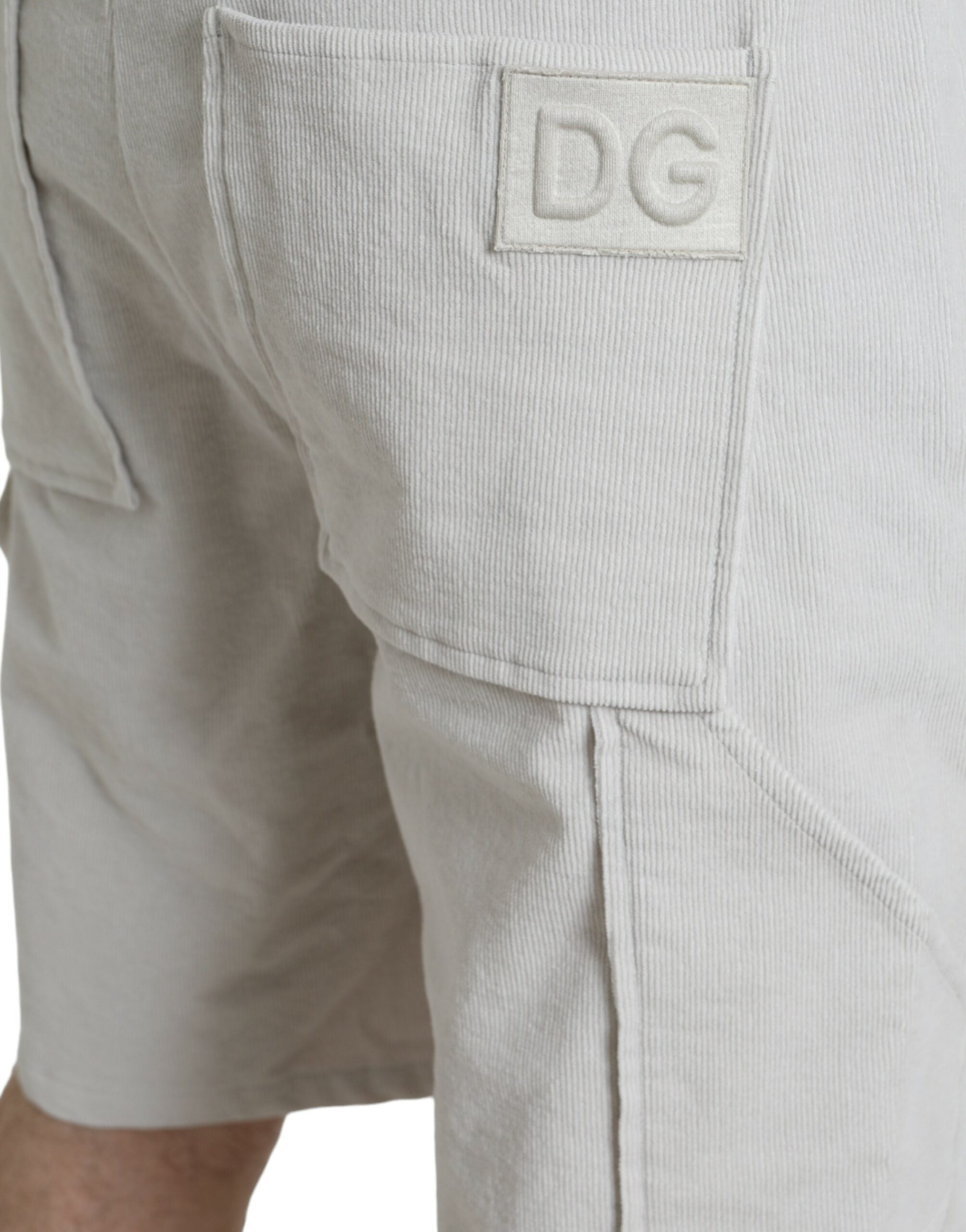 Dolce &amp; Gabbana Beige Cotton Corduroy Logo Bermuda Shorts