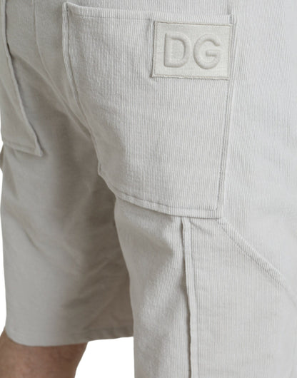 Dolce &amp; Gabbana Beige Cotton Corduroy Logo Bermuda Shorts