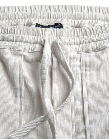Dolce &amp; Gabbana Beige Cotton Corduroy Logo Bermuda Shorts