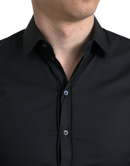 Dolce &amp;amp; Gabbana svart bomullsstretchig smal formell skjorta