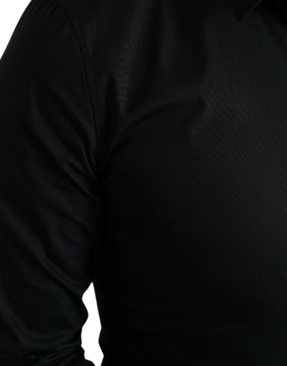 Dolce &amp;amp; Gabbana svart bomullsstretchig smal formell skjorta