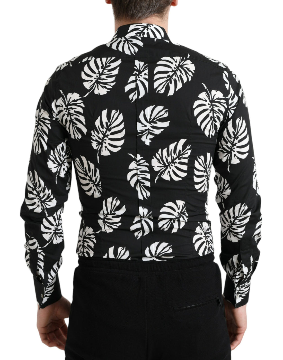 Dolce &amp;amp; Gabbana Black Leaf Cotton Herr Formell Guldskjorta