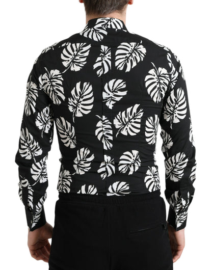 Dolce &amp;amp; Gabbana Black Leaf Cotton Herr Formell Guldskjorta