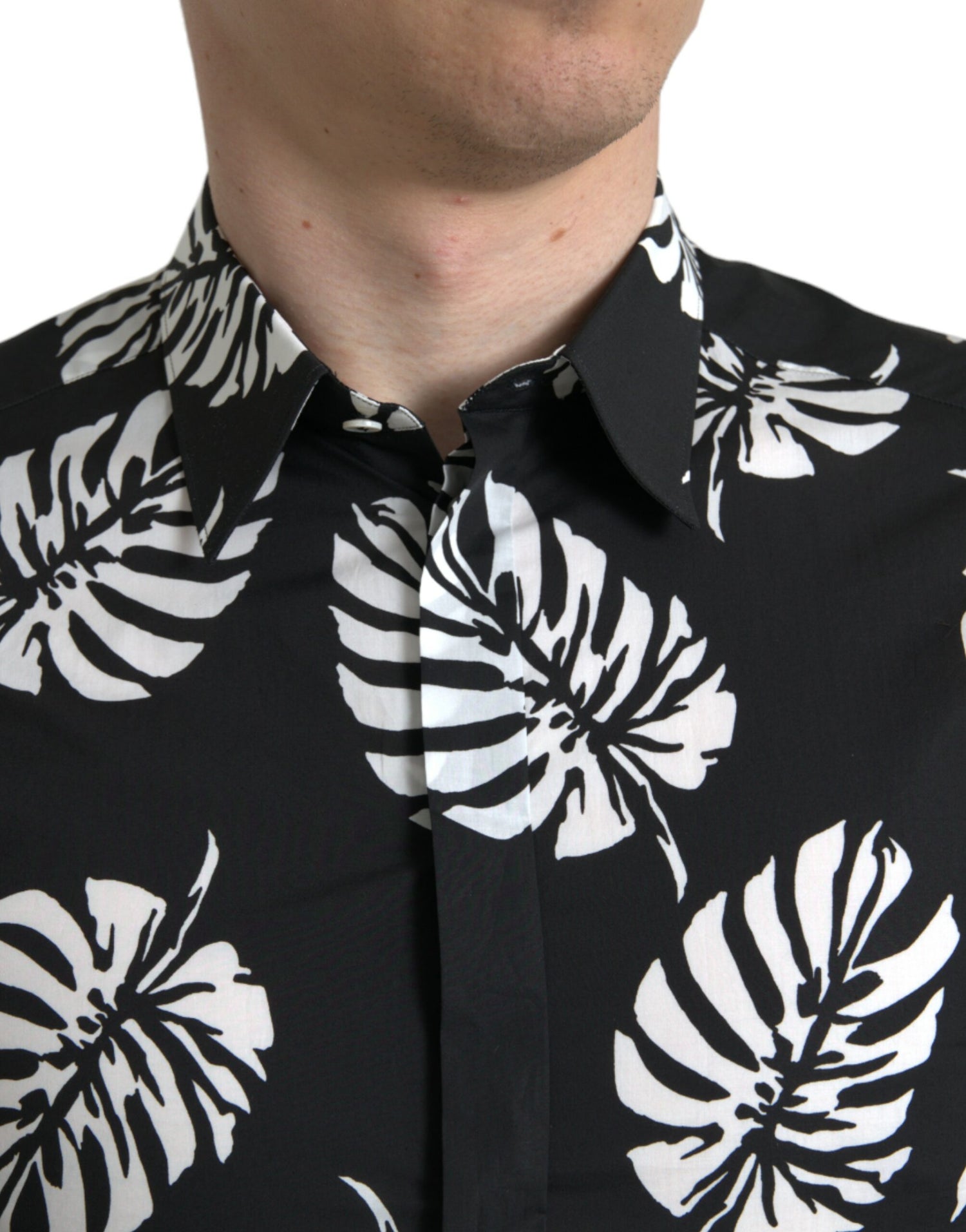 Dolce &amp;amp; Gabbana Black Leaf Cotton Herr Formell Guldskjorta