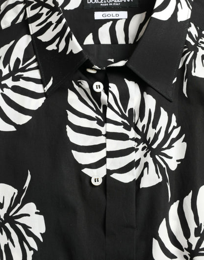 Dolce &amp;amp; Gabbana Black Leaf Cotton Herr Formell Guldskjorta