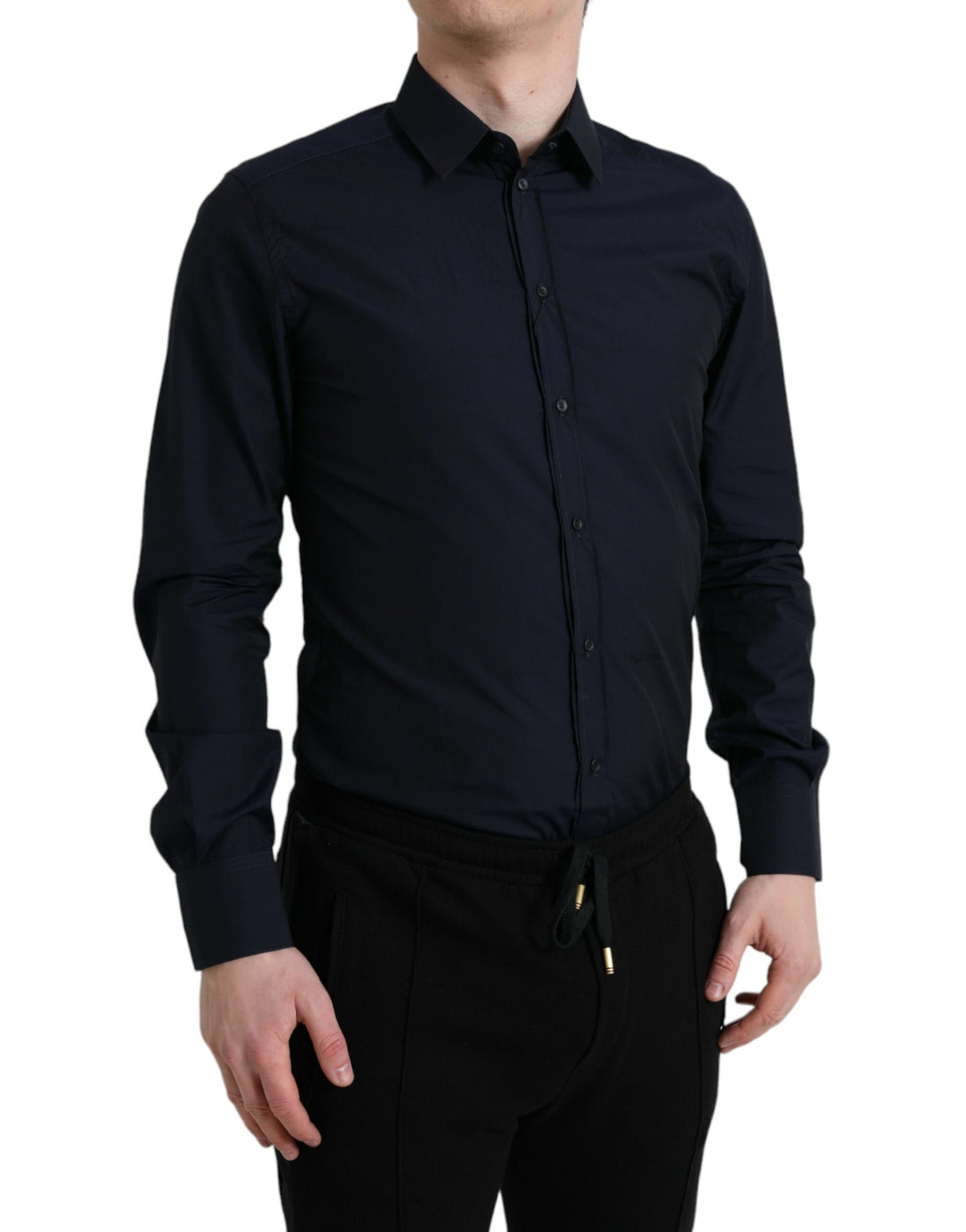 Dolce &amp;amp; Gabbana Marinblå Slim Fit Formell Guldskjorta