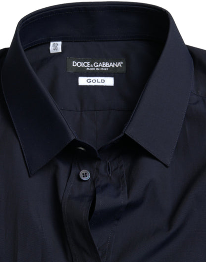 Dolce &amp;amp; Gabbana Marinblå Slim Fit Formell Guldskjorta