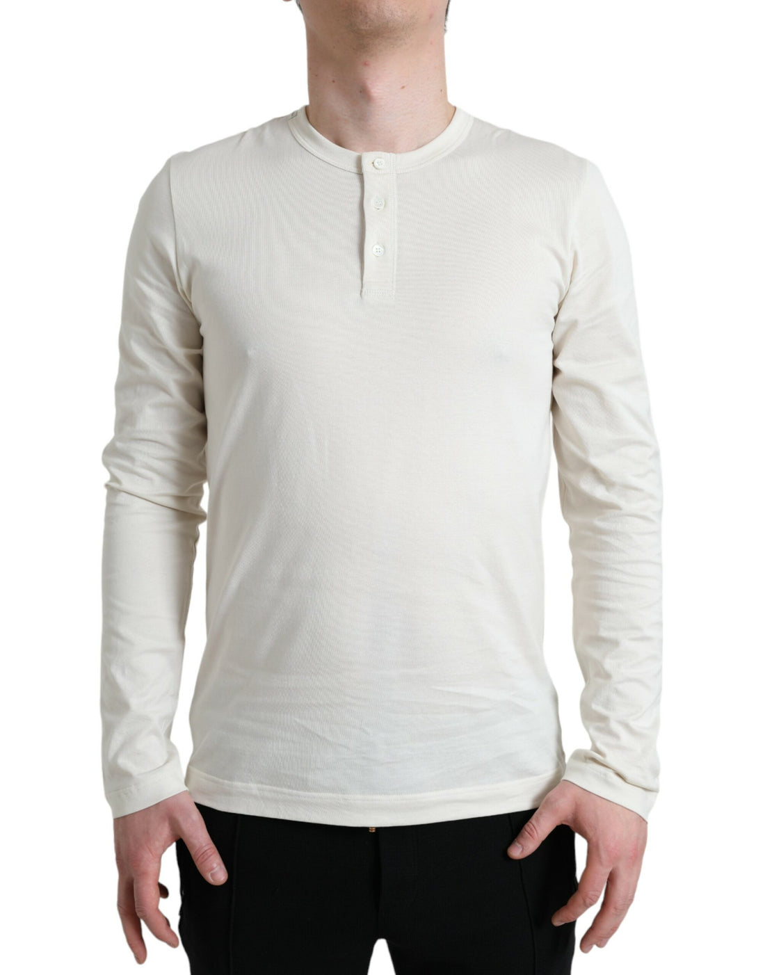 Dolce &amp; Gabbana Off White Cotton Henley Pullover Sweater