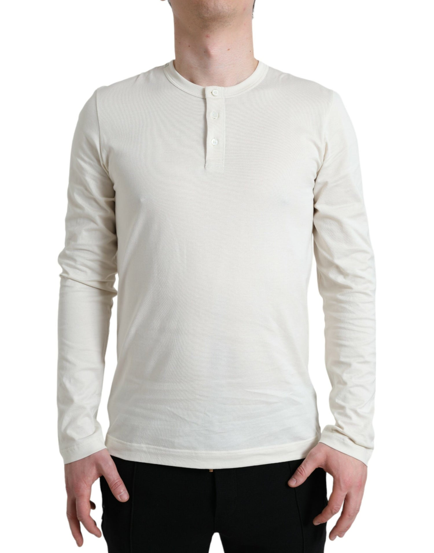 Dolce &amp; Gabbana Off White Cotton Henley Pullover Sweater