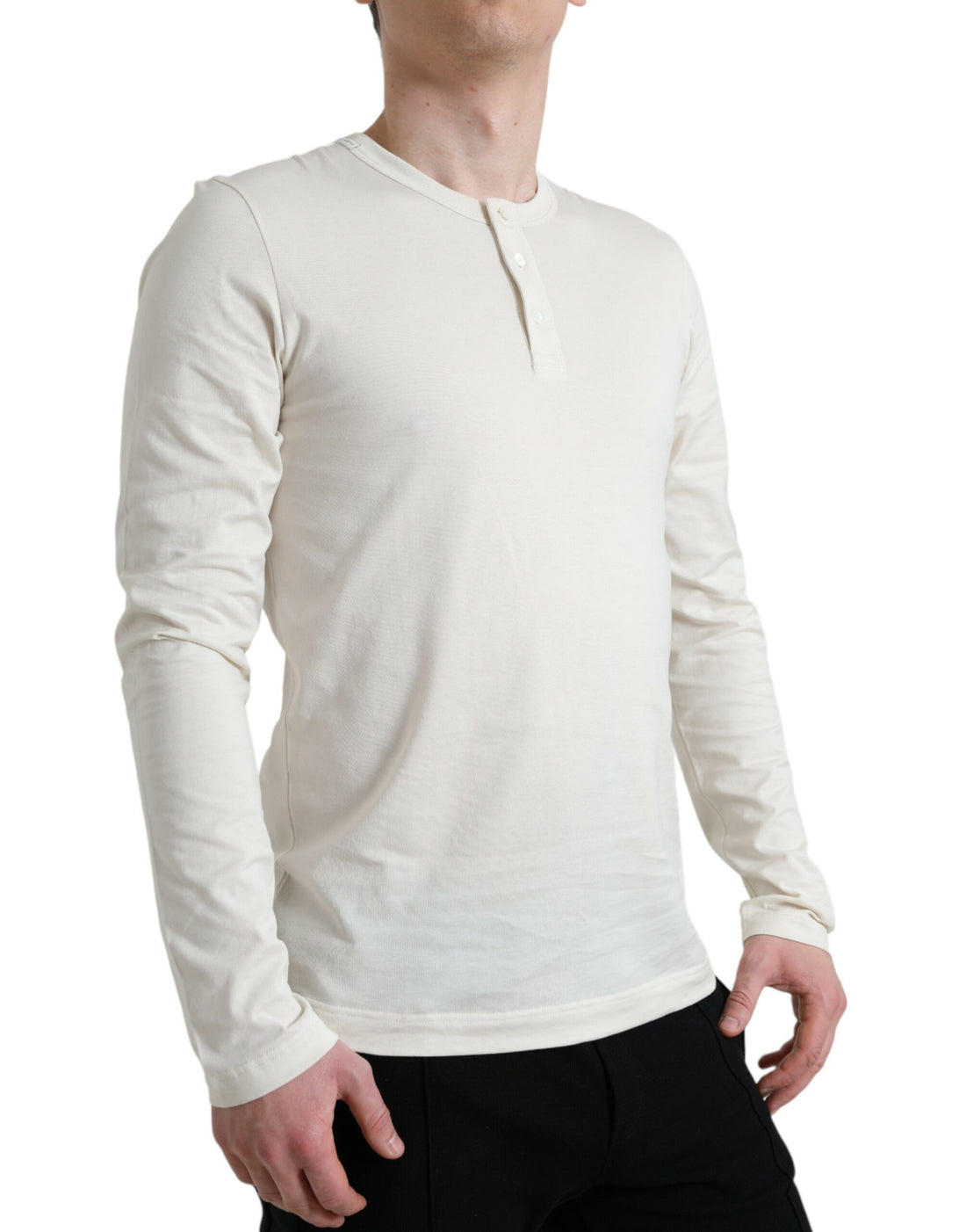 Dolce &amp; Gabbana Off White Cotton Henley Pullover Sweater