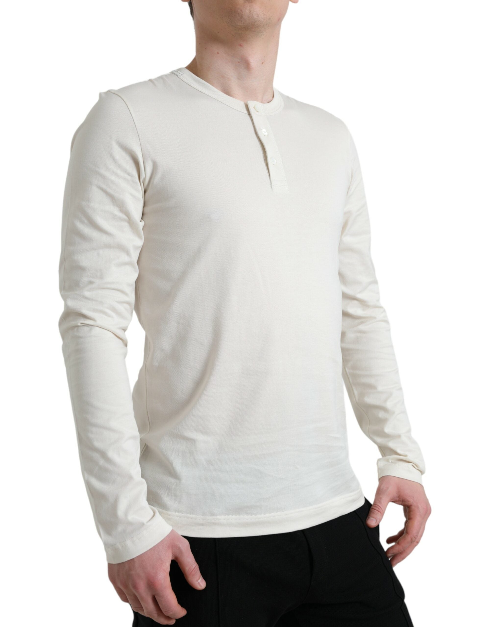 Dolce &amp; Gabbana Off White Cotton Henley Pullover Sweater