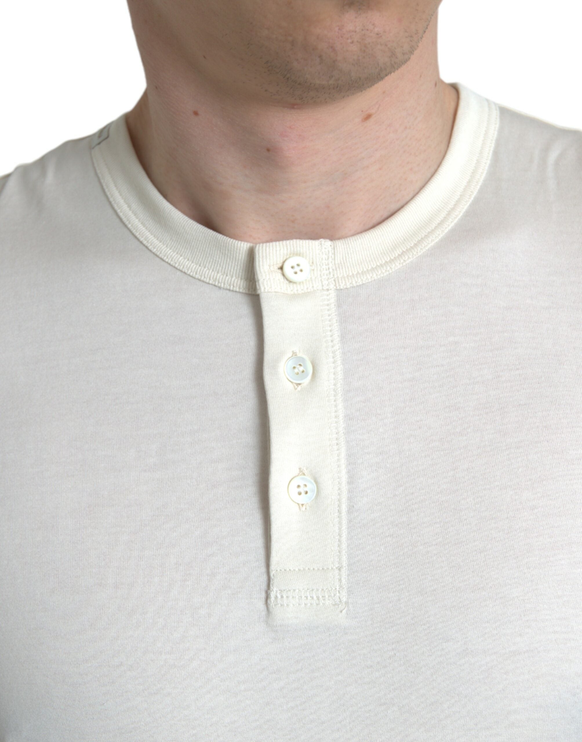 Dolce &amp; Gabbana Off White Cotton Henley Pullover Sweater