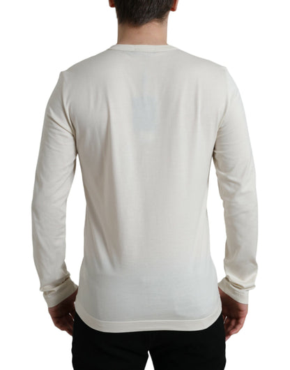 Dolce &amp; Gabbana Off White Cotton Henley Pullover Sweater