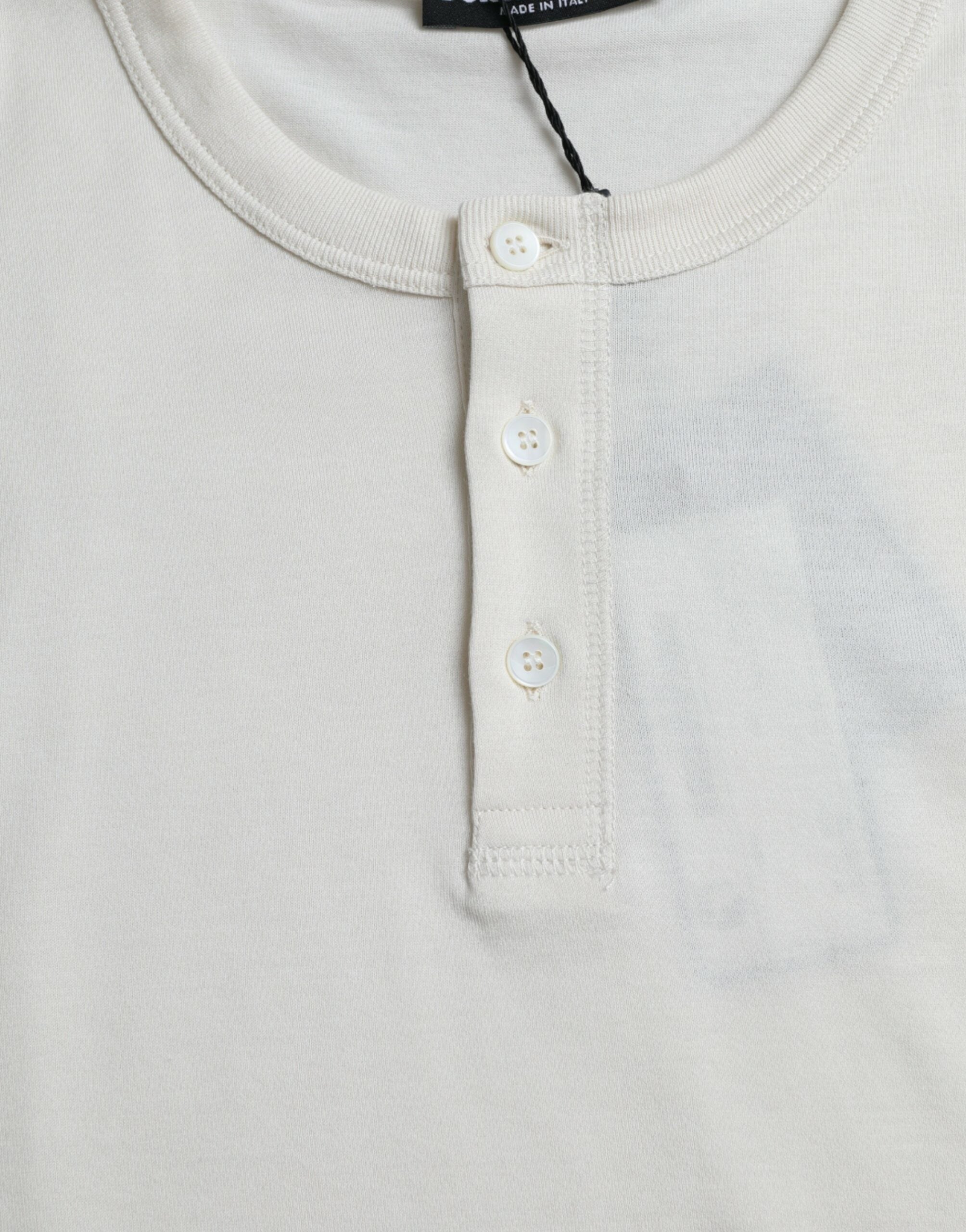 Dolce &amp; Gabbana Off White Cotton Henley Pullover Sweater