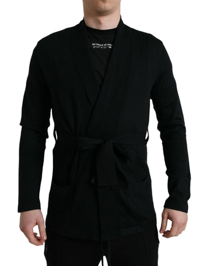 Dolce &amp; Gabbana Black Cashmere Long Sleeves Belted Wrap Robe