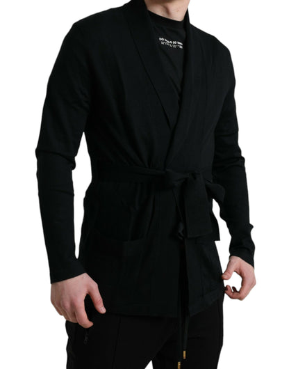 Dolce &amp; Gabbana Black Cashmere Long Sleeves Belted Wrap Robe