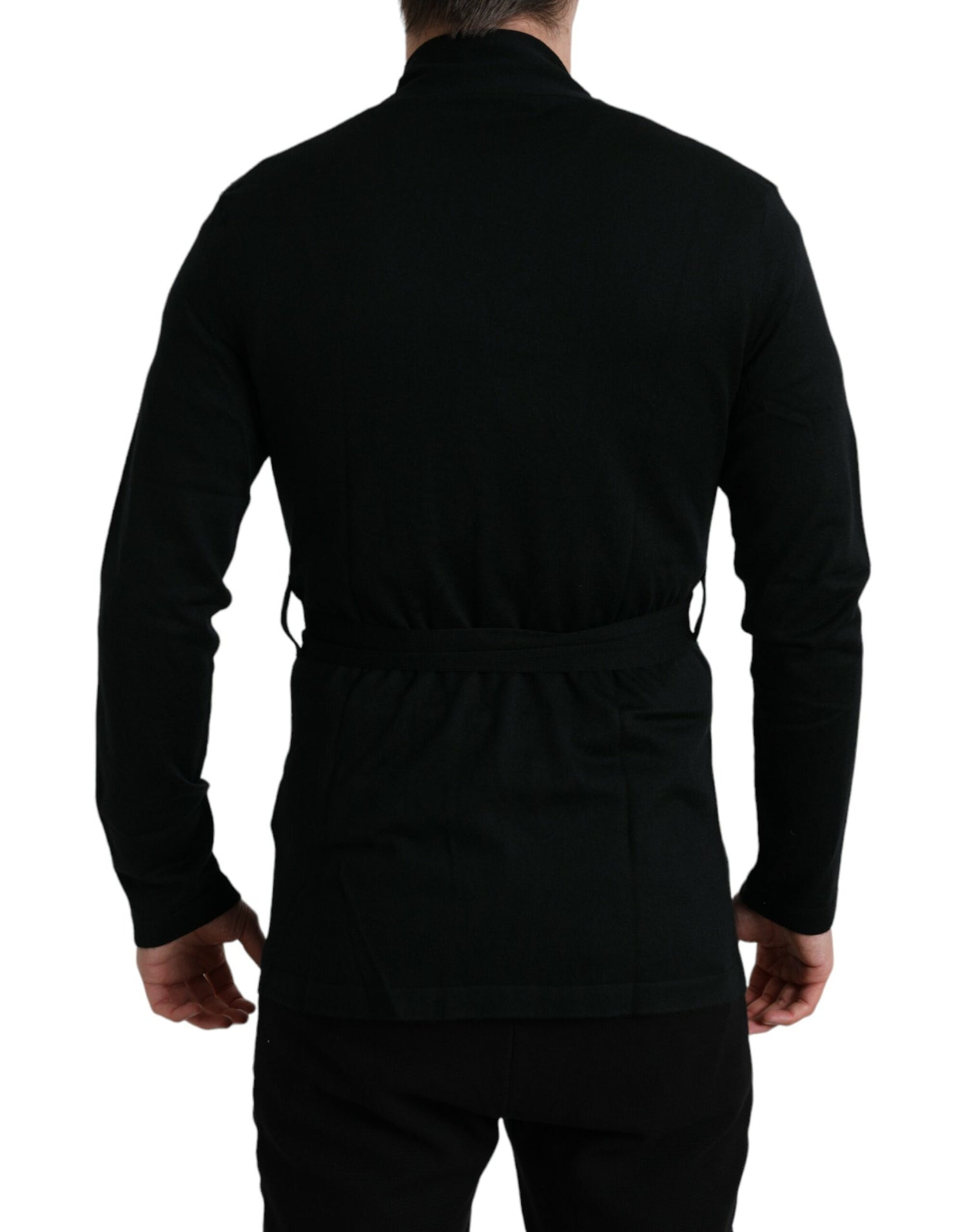 Dolce &amp; Gabbana Black Cashmere Long Sleeves Belted Wrap Robe