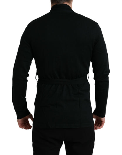Dolce &amp; Gabbana Black Cashmere Long Sleeves Belted Wrap Robe