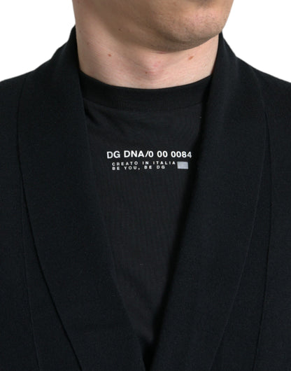 Dolce &amp; Gabbana Black Cashmere Long Sleeves Belted Wrap Robe