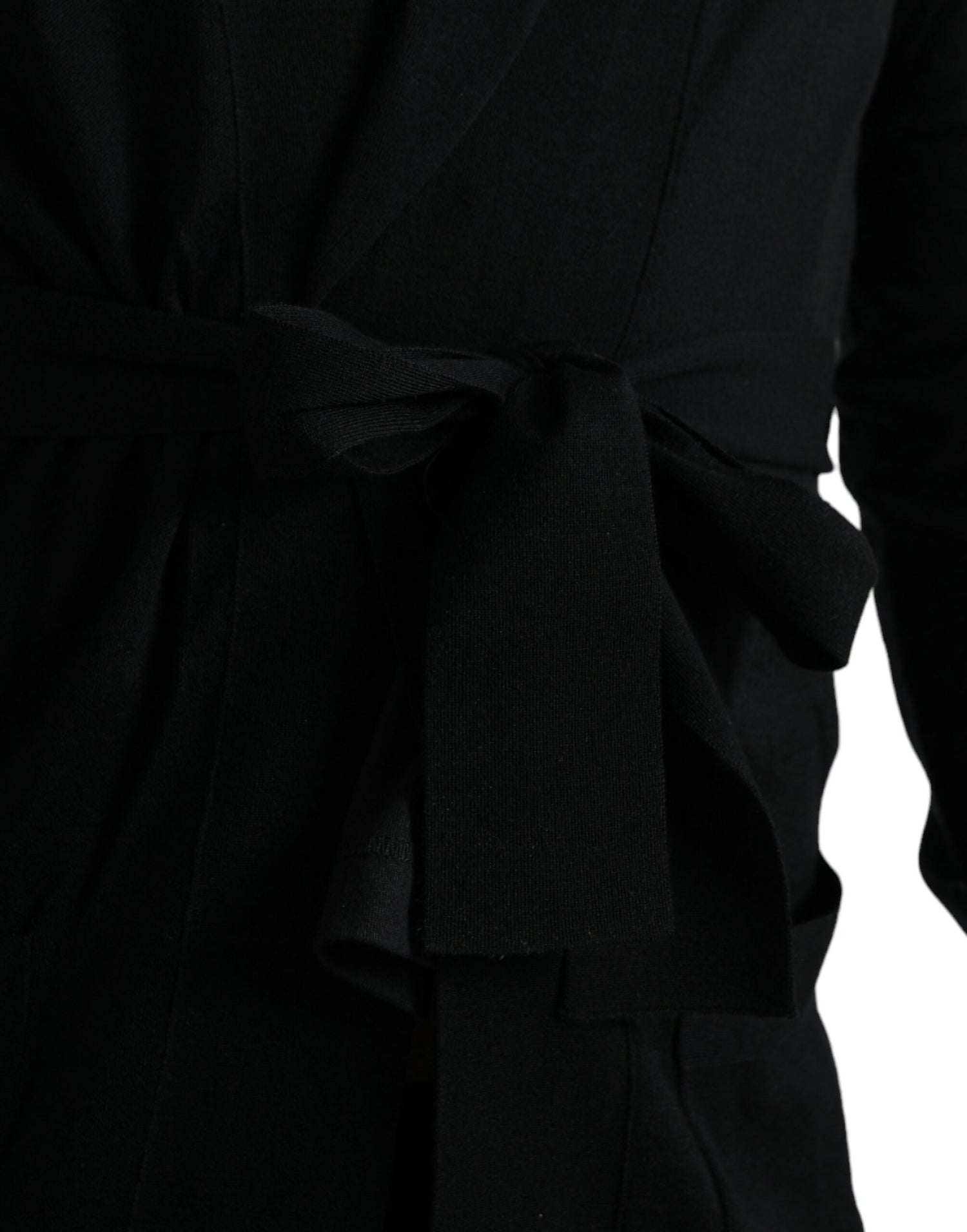 Dolce &amp; Gabbana Black Cashmere Long Sleeves Belted Wrap Robe