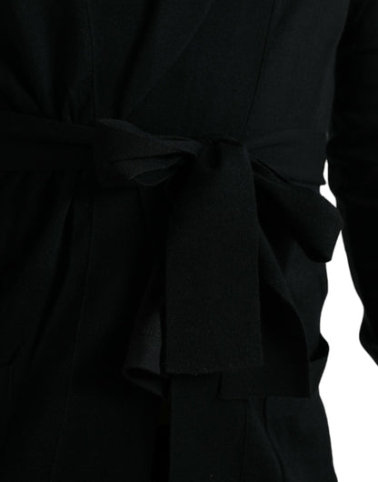 Dolce &amp; Gabbana Black Cashmere Long Sleeves Belted Wrap Robe