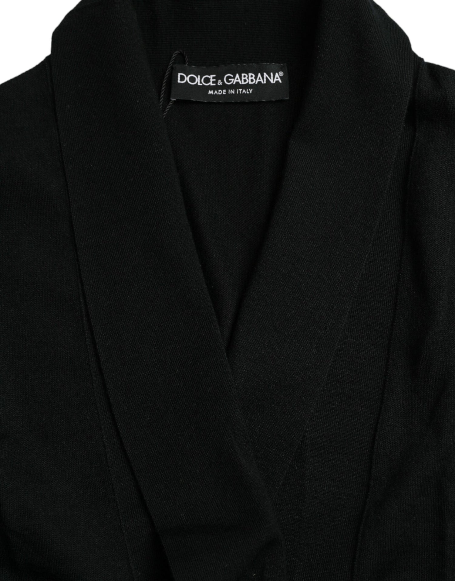 Dolce &amp; Gabbana Black Cashmere Long Sleeves Belted Wrap Robe
