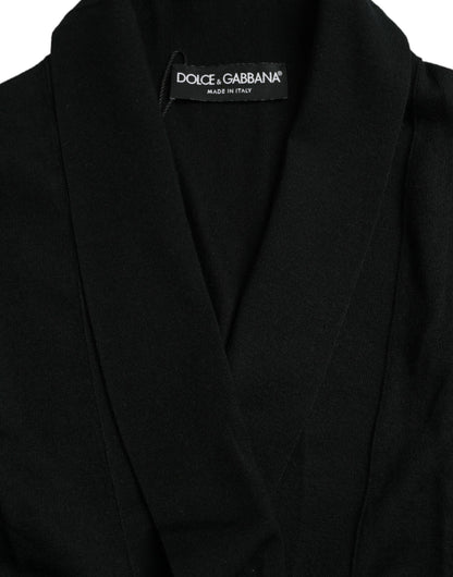 Dolce &amp; Gabbana Black Cashmere Long Sleeves Belted Wrap Robe