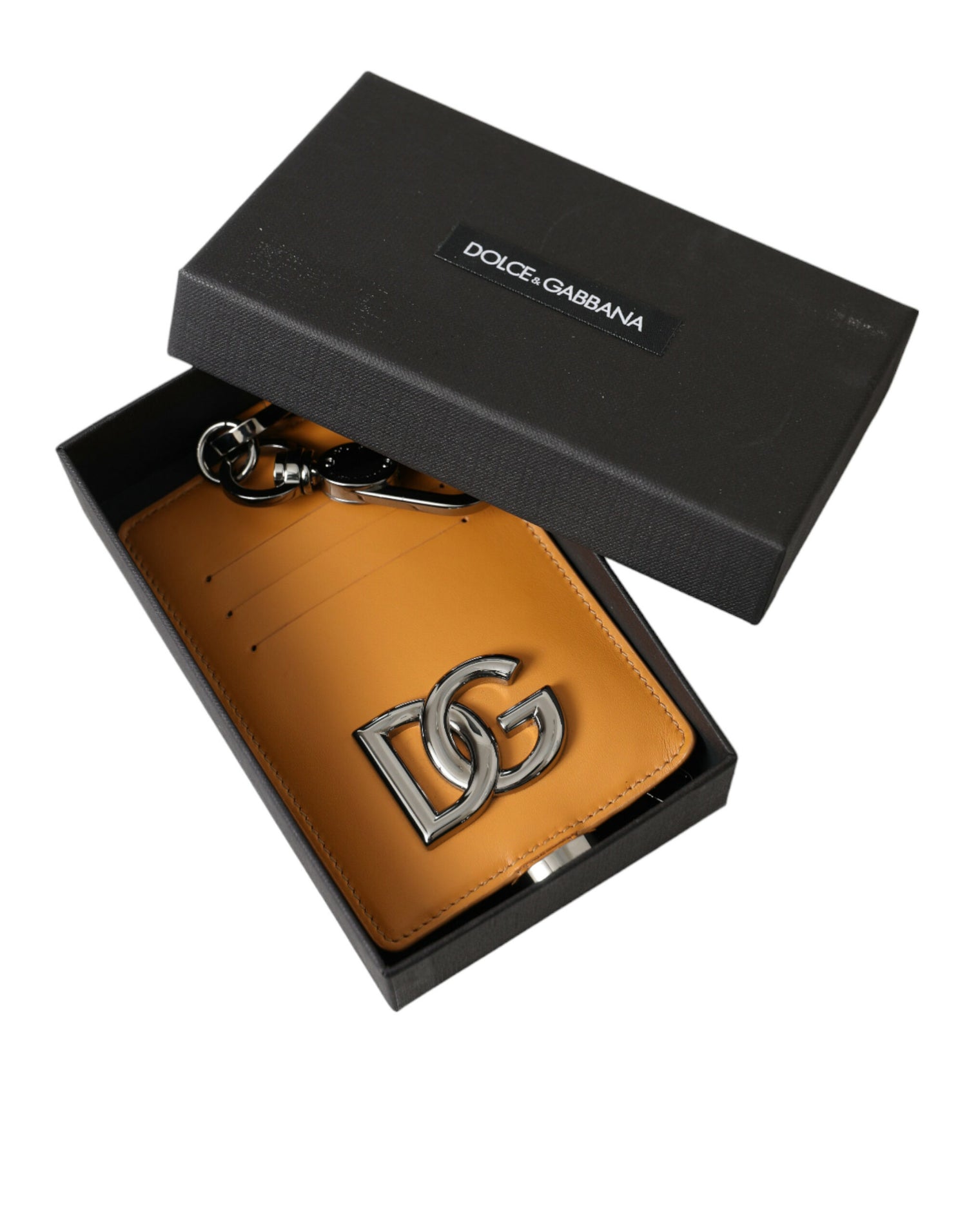 Dolce &amp;amp; Gabbana Orange Kalvskinn Kreditkortshållare Clip On Plånbok
