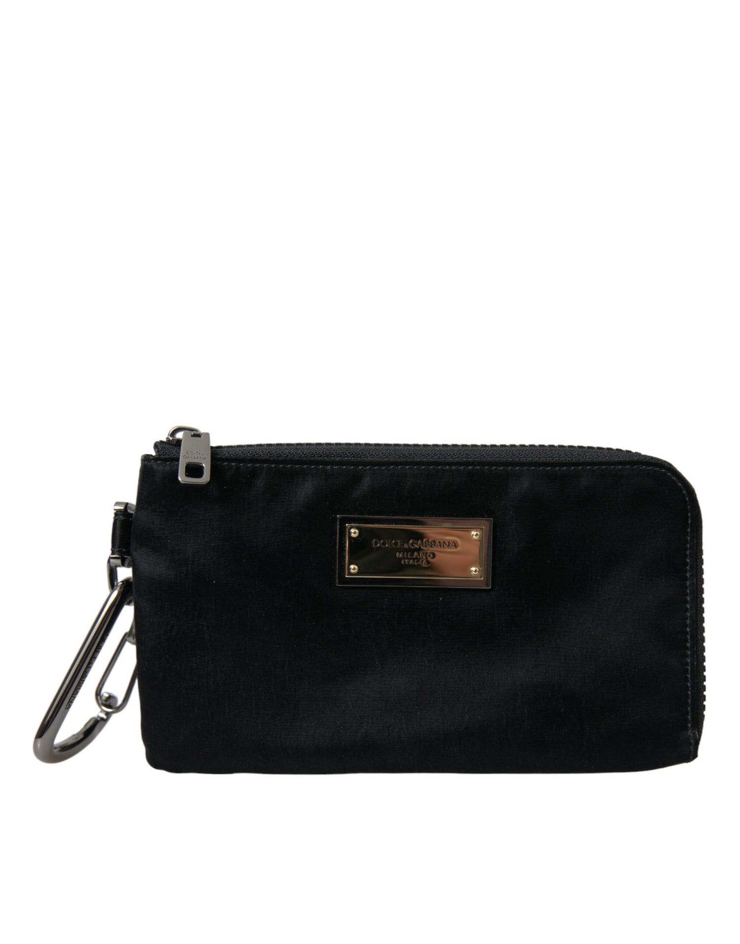 Dolce &amp;amp; Gabbana svart nylon nyckelringspåse med logotyp och plack kuvertväskor