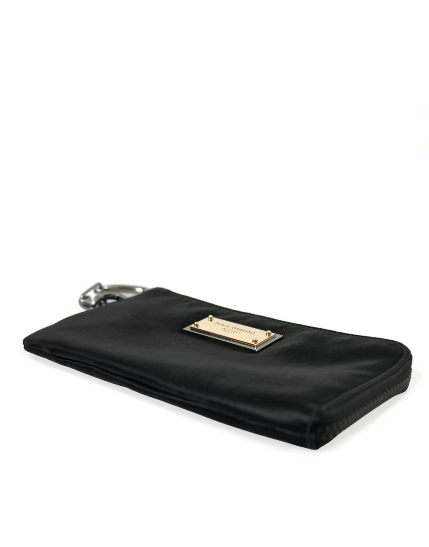 Dolce &amp;amp; Gabbana svart nylon nyckelringspåse med logotyp och plack kuvertväskor