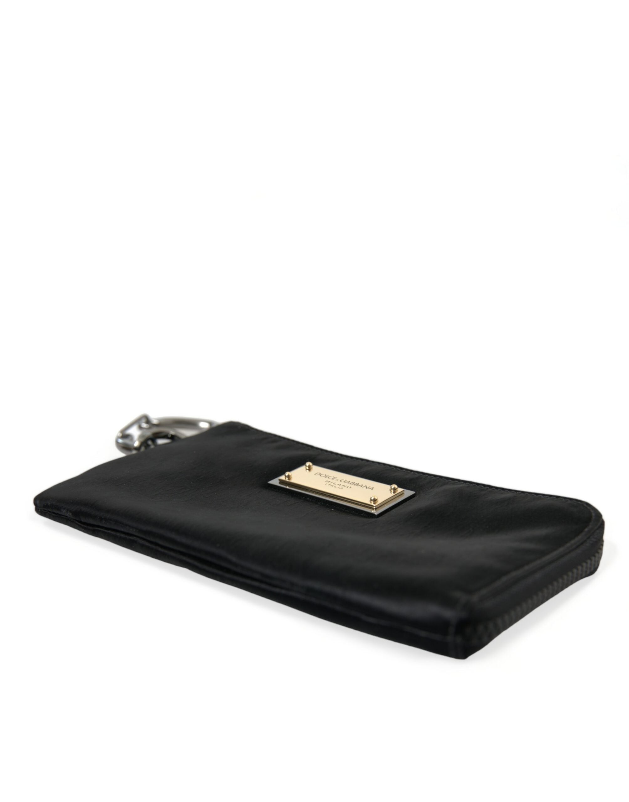 Dolce &amp;amp; Gabbana svart nylon nyckelringspåse med logotyp och plack kuvertväskor