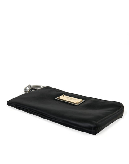 Dolce &amp;amp; Gabbana svart nylon nyckelringspåse med logotyp och plack kuvertväskor