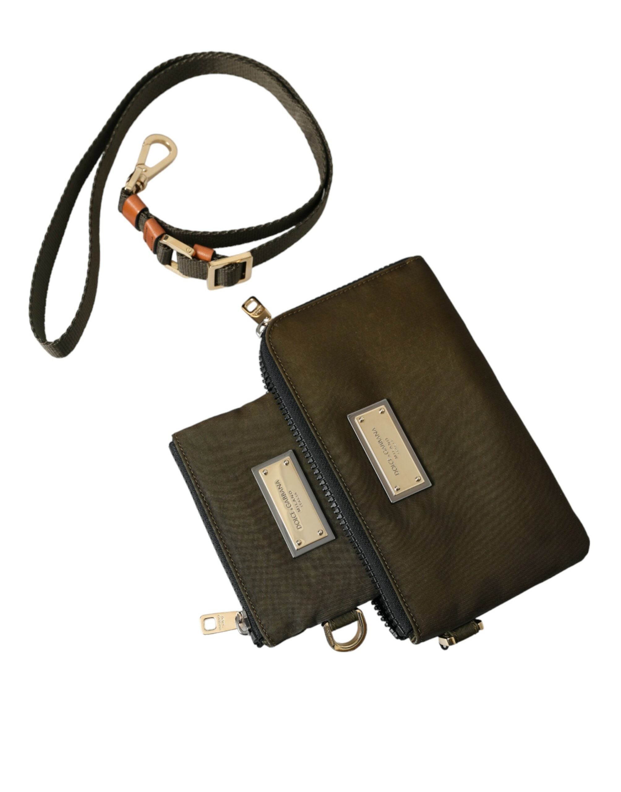 Dolce &amp; Gabbana Dark Green Nylon Logo Multifunctional Kit 2 Pcs Set Bags