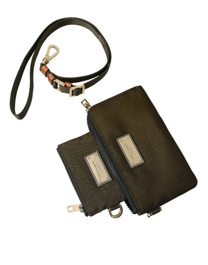 Dolce &amp; Gabbana Dark Green Nylon Logo Multifunctional Kit 2 Pcs Set Bags